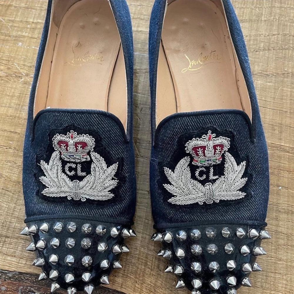 Christian Louboutin Studded Crest Espadrille Flats